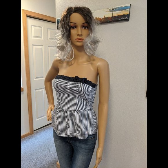 Hollister Strapless Navy/White Stripe Top w/ Accent Bow Size Small - Picture 3 of 7